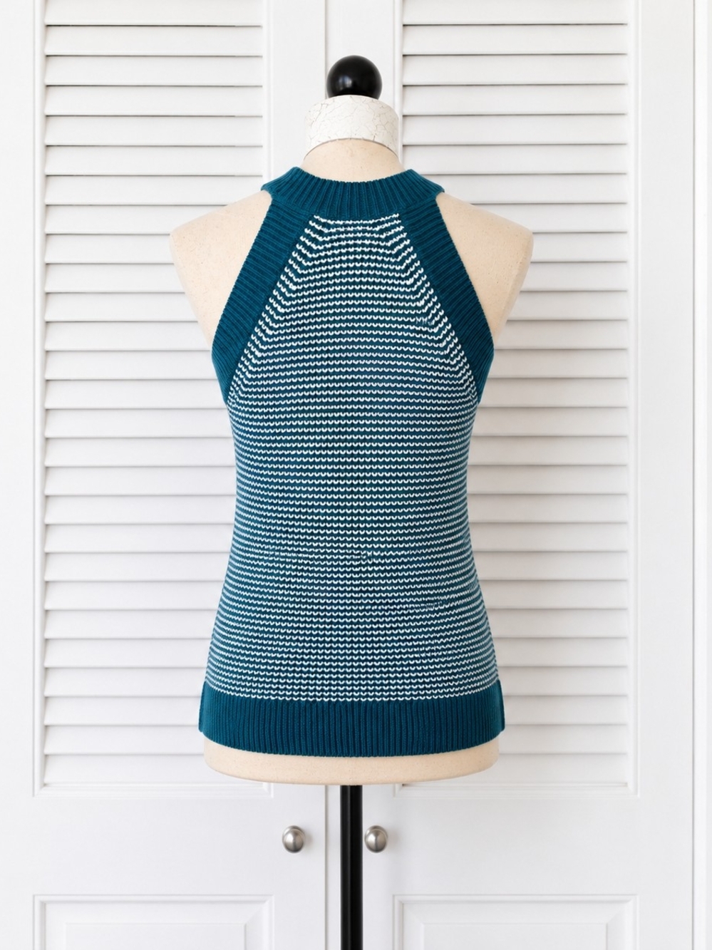 LOFT Blue White Striped Knit Halter Sweater Tank Top Size Small - Picture 3 of 10